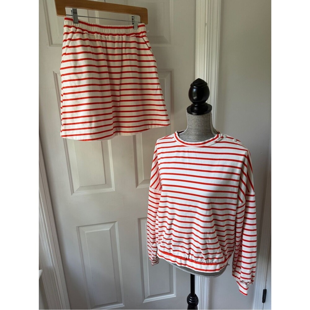 Buru Red White Striped Lounge Set Coastal Preppy Relaxed Resortwear Medium